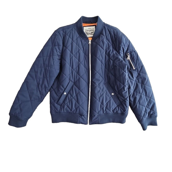 Levis 4-WAY Quilted Bomber Jacket Men's Size Large Navy Orange Stretch Diamond - Picture 1 of 16